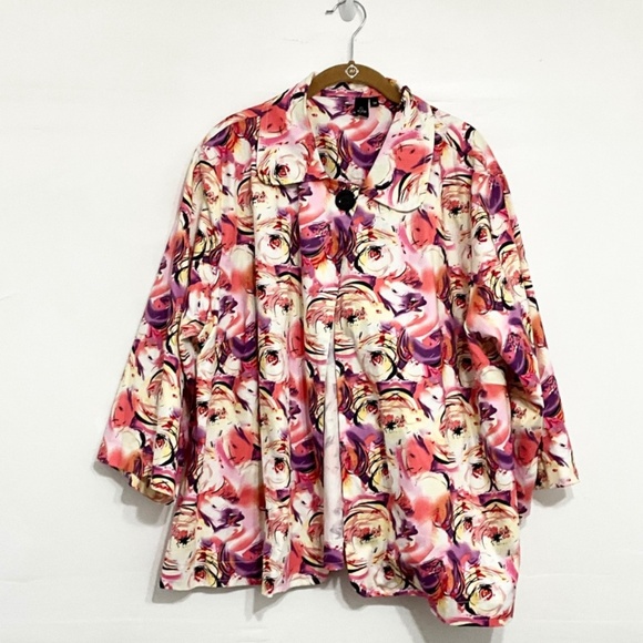 ESHE Floral Abstract Button Front Jacket Pink Purple White 3X - Picture 2 of 6